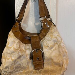 Coach Tan and Cream Shoulder Bag